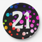 21歳の誕生日に輝く虹のドット ペーパープレート (正面)