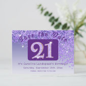 21歳の誕生日のための輝くパープルグリッター セーブザデート (スタンド正面)