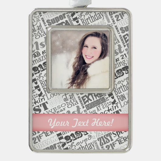 21歳の誕生日のパーティーの贈パーソナライズされたり物 シルバープレートフレームオーナメント (正面)