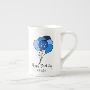 21歳の誕生日のブルーバルーン ボーンチャイナマグカップ
