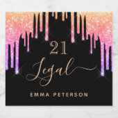 21歳の誕生日のリーガルブラックピンクの金ゴールド乾燥 スパークリングワインラベル (シングルラベル)