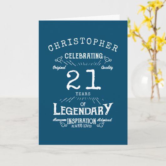 21歳の誕生日の伝説の青の追加の名前の凡例 カード (黄色い花)