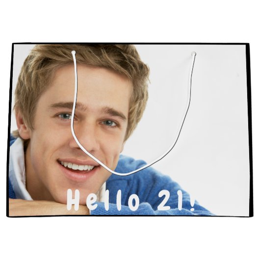 21歳の誕生日の写真こんにちは21男 ラージペーパーバッグ (正面)