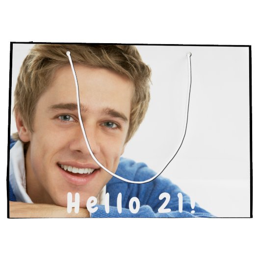 21歳の誕生日の写真こんにちは21男 ラージペーパーバッグ (裏面)