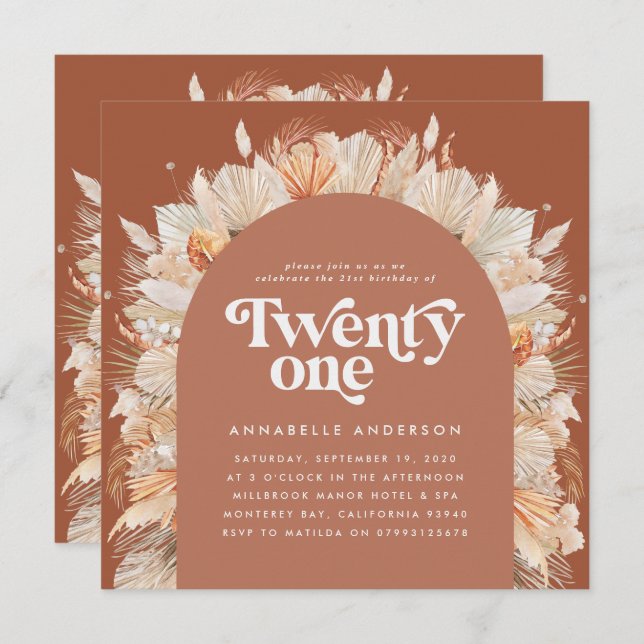 21歳の誕生日の写真アーチパンパスグラステラコッタ (正面/裏面)