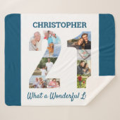 21歳の誕生日の写真コラージュ シェルパブランケット (正面(横))