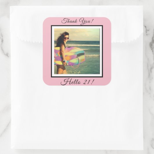 21歳の誕生日の写真赤面ピンク感謝していユー スクエアシール (バッグ)
