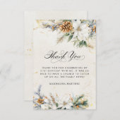 21歳の誕生日の冬の白いフローラ緑 サンキューカード (正面/裏面)