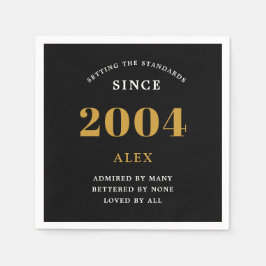 21歳の誕生日の名前2004ブラック金ゴールドシック スタンダードカクテルナプキン