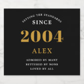 21歳の誕生日の名前2004ブラック金ゴールドシック スパークリングワインラベル (シングルラベル)