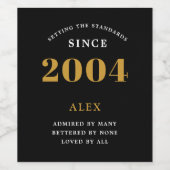21歳の誕生日の名前2004ブラック金ゴールドシック ワインラベル (シングルラベル)