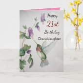 21歳の誕生日の孫娘ハミングバかわいらしード カード (黄色い花)