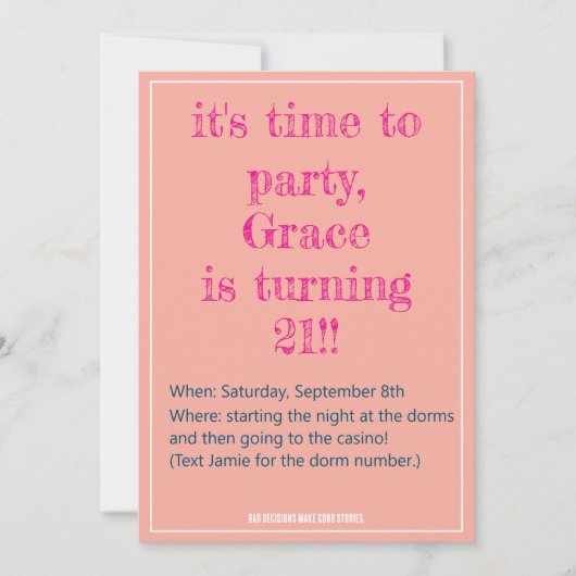 21歳の誕生日の悪い決断招待状 招待状 (正面)