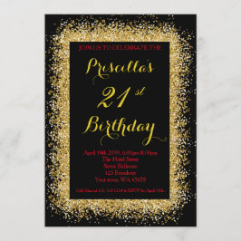 21歳の誕生日の招待，黒，紙吹雪,金ゴールド 招待状