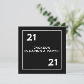 21歳の誕生日の男性シンプルパーティー(白黒) 招待状 (スタンド正面)