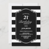 21歳の誕生日の白黒ディナストライプのー 招待状 (正面)