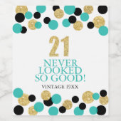 21歳の誕生日の輝くゴールドグリッターテールコンフェッティ ワインラベル (シングルラベル)