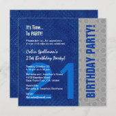 21歳の誕生日の青と銀の模様をリサイクル 招待状 (正面/裏面)