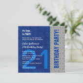 21歳の誕生日の青と銀の模様をリサイクル 招待状 (スタンド正面)