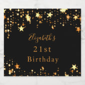 21歳の誕生日の黒い金ゴールドモダン星 スパークリングワインラベル (シングルラベル)
