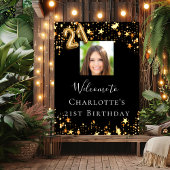 21歳の誕生日の黒い金ゴールド星写真ようこそ ポスター