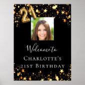 21歳の誕生日の黒い金ゴールド星写真ようこそ ポスター (正面)