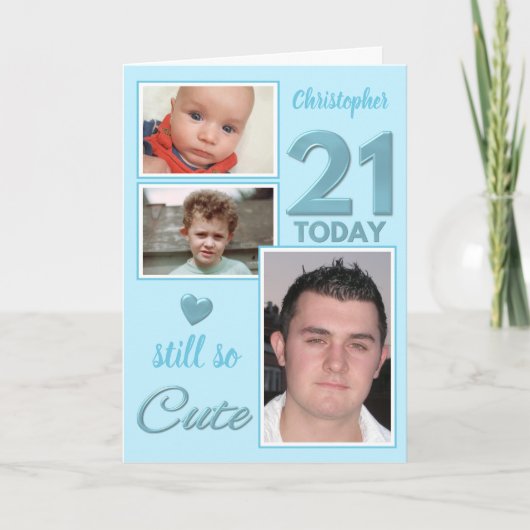 21歳の誕生日はまだ可愛い写真ブルー白 カード (正面)