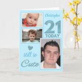 21歳の誕生日はまだ可愛い写真ブルー白 カード (黄色い花)