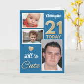 21歳の誕生日はまだ可愛い写真ブルー金ゴールド カード (黄色い花)