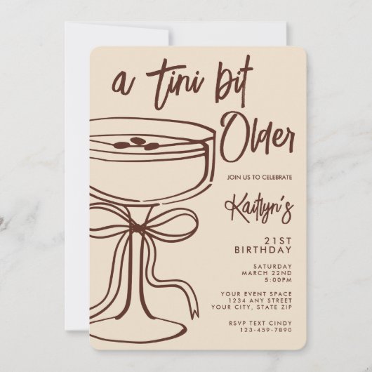 21歳の誕生日をお祝いしましょう "A Tini Bit Older" エスプレッソマティーニ 招待状 (正面)