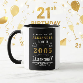 21歳の誕生日をお祝いするパーソナライズされたヴィンテージ ブラック 2005年生まれ マグカップ