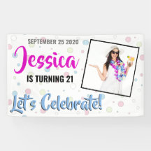 21歳の誕生日をお祝いするピンク・ブルー・パープルのバナー