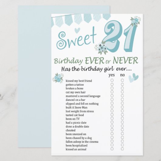 21歳の誕生日を今までまたは決してゲーム (正面/裏面)