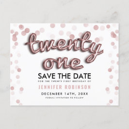 21歳の誕生日を保存する日付バラ金ゴールドバルーン 案内ポストカード