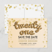 21歳の誕生日を保存する日付金ゴールドバルーングリッター 案内ポストカード (正面/裏面)