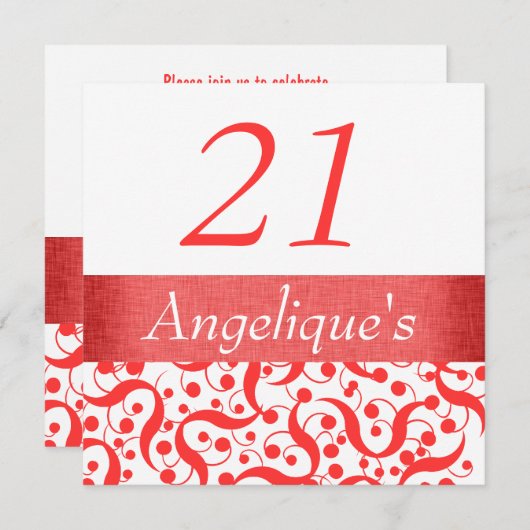 21歳の誕生日を機に、いつまでも優雅に年齢を重ねていきたいという想いを込めたお祝い 招待状 (正面/裏面)