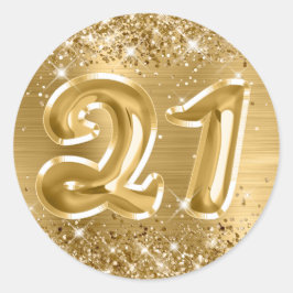 21歳の誕生日を祝うきらめくゴールドホイル ラウンドシール