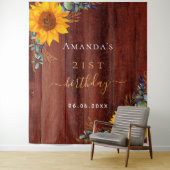 21歳の誕生日を祝うサンシャインカジュアルパーティー　背景は素朴な茶色の木　黄色とオレンジ色の水彩ひ タペストリー (インサイチュ)