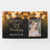 21歳の誕生日を祝うバナー。金ゴールドグリッター写真 横断幕 (横)