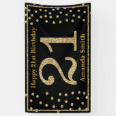 21歳の誕生日を祝うバナー(黒と金ゴールドグリッター) 横断幕 (縦)