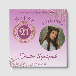 21歳の誕生日を祝うバラゴールドラメ入りフォトギフト ゲストブック