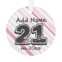 21歳の誕生日を祝うピンクのオーナメント（名入れ可）
