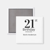 21歳の誕生日を祝う太字の名前の日付のシンプルな男性の少年 マグネット (正面/裏面)