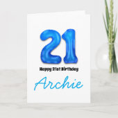 21歳の誕生日を祝う数字バルーンカード カード (正面)