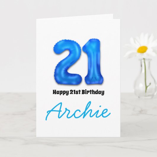 21歳の誕生日を祝う数字バルーンカード カード (小さな植物)