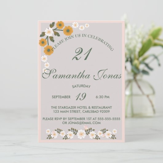 21歳の誕生日を迎えた、大韓民国産のほこりっぽいワイルドバラグレー 招待状 (スタンド正面)