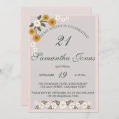 21歳の誕生日を迎えた、大韓民国産のほこりっぽいワイルドバラグレー 招待状 (正面/裏面)