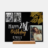 21歳の誕生日を迎える金ゴールドの葉3枚の写真の背景 アクリルサイン (正面)
