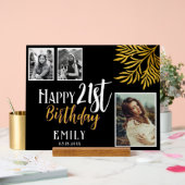 21歳の誕生日を迎える金ゴールドの葉3枚の写真の背景 アクリルサイン (ウェディング)