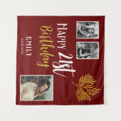 21歳の誕生日を迎える金ゴールドの葉3枚の写真の背景 タペストリー (正面(横))